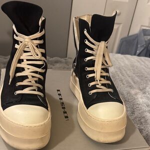 Rick Owens Black and Cream High-Top Sneakers
